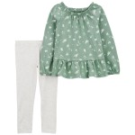 Green/Heather Toddler 2-Piece Floral Jersey Top & Legging Set