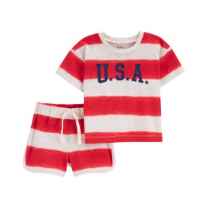 Red/Grey Baby 2-Piece USA Striped Outfit Set