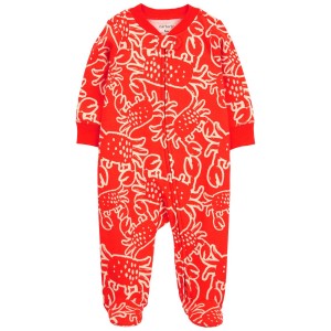 White/Orange Baby 2-Way Zip Crab Cotton Sleep & Play Pajamas