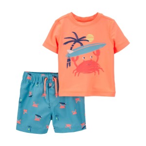 Blue/Orange Baby 2-Piece Crab Rashguard Swim Set