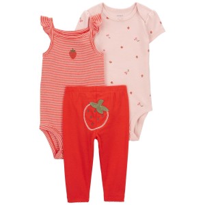 Pink/Red Baby 3-Piece Strawberry Little Character Set
