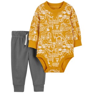 Yellow/Grey Baby 2-Piece Construction Bodysuit Pant Set