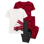Red Toddler 4-Piece Firetruck 100% Snug Fit Cotton Pajamas