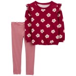 Red Toddler 2-Piece Floral Tee & Striped Legging Set