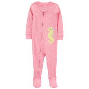 Pink Toddler 1-Piece Sea Horse 100% Snug Fit Cotton Footie Pajamas