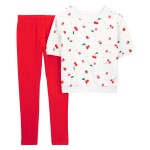 White/Red Kid 2-Piece Cherry Top & Legging Set