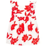 White/Red Toddler Floral Flutter Dress