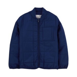 Navy Kid Quilted Bomber Jacket