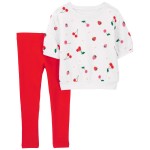 White/Red Toddler 2-Piece Cherry Top & Legging Set