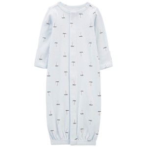 Blue Baby Preemie Sailboat Sleeper Gown