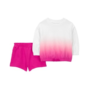 Pink Baby 2-Piece Dip-Dye Sweatshirt & Short Set