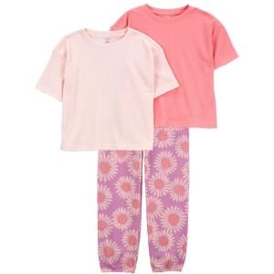 Pink Kid 3-Piece Cropped Pajama Tees & Pant Set