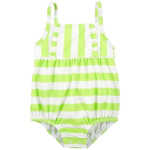 Green/White Baby Striped 1-Piece Swimsuit