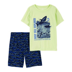 Blue/Green Kid 2-Piece Shark Loose Fit Pajama Set