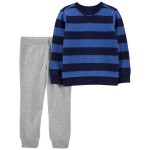Blue/Grey Toddler 2-Piece Striped Top & Jogger Set