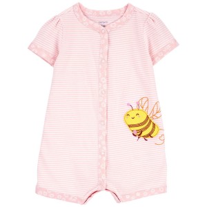 Pink Baby Bee Snap-Up Romper