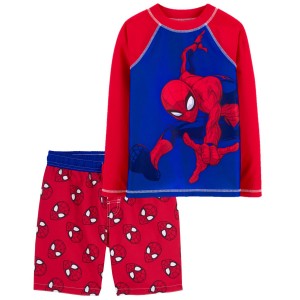 Multi Kid Spider-Man Rashguard & Swim Trunks Set