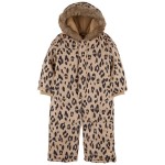 Brown Toddler Leopard Fleece-Lined Snowsuit