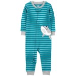 Blue Toddler 1-Piece Striped Whale 100% Snug Fit Cotton Footless Pajamas
