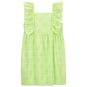 Green Kid Eyelet Flutter Dress