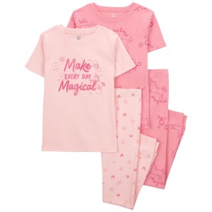 Pink Kid 4-Piece Unicorn 100% Snug Fit Cotton Pajamas
