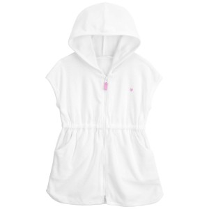 White Baby Hooded Zip-Up Cover-Up