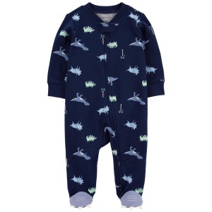 Navy Baby Dinosaur 2-Way Zip Cotton Sleep & Play