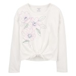 Ivory Kid Floral Tie-Front Jersey Tee