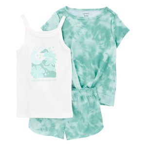 Turquoise/White Toddler 3-Piece Tie-Dye Loose Fit Pajamas