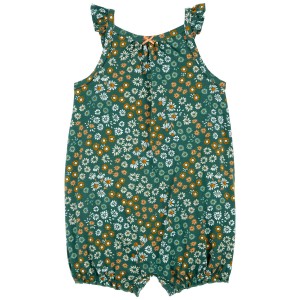 Green Baby Floral Cotton Romper