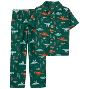 Green Kid 2-Piece Dinosaur Coat Style Pajamas