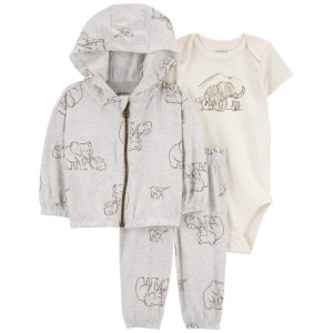 Grey/Ivory Baby 3-Piece Elephant Little Jacket Set