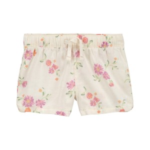 Cream Toddler Floral Print Drawstring Sun Shorts