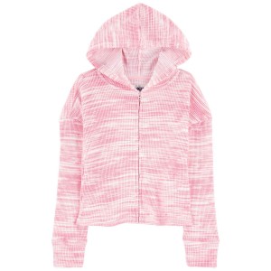 Pink Kid Space Dye Ribbed Zip Jacket
