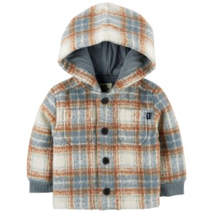 Multi Baby Plaid Hooded Button-Front Jacket