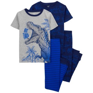 Grey/Navy Kid 4-Piece Dinosaur Cotton Blend Pajamas