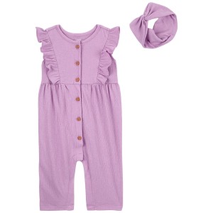 Purple Baby 2-Piece Jumpsuit & Headwrap Set