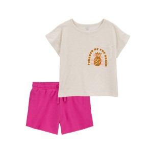 Multi Kid 2-Piece Pineapple Pocket Tee & Pull-On Shorts Set