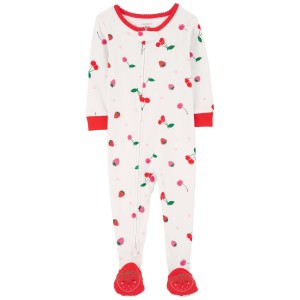 White/Red Baby 1-Piece Cherry 100% Snug Fit Cotton Footie Pajamas