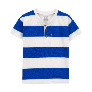 Blue/White Baby Striped Jersey Henley