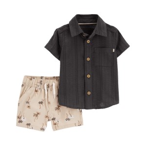 Multi Baby 2-Piece Button-Front Shirt & Palm Tree Short Set