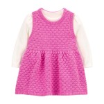 Pink/White Baby 2-Piece Bodysuit & Sweater Knit Dress Set