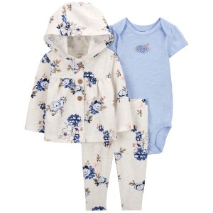 Blue Baby 3-Piece Floral Little Cardigan Set