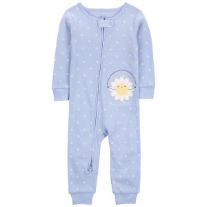 Blue Toddler 1-Piece Daisy 100% Snug Fit Cotton Footless Pajamas