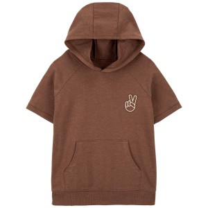 Brown Kid Hooded Peace Sign Pullover