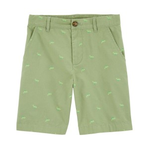 Green Kid Chameleon Print Chino Shorts