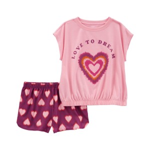 Pink/Purple Kid 2-Piece Heart Loose Fit Pajama Set