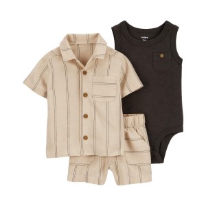 Tan/Black Baby 3-Piece LENZING ECOVERO Outfit Set