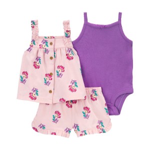 Pink/Purple Baby 3-Piece Floral Little Short Set