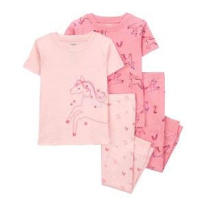 Pink Baby 4-Piece Unicorn 100% Snug Fit Cotton Pajamas